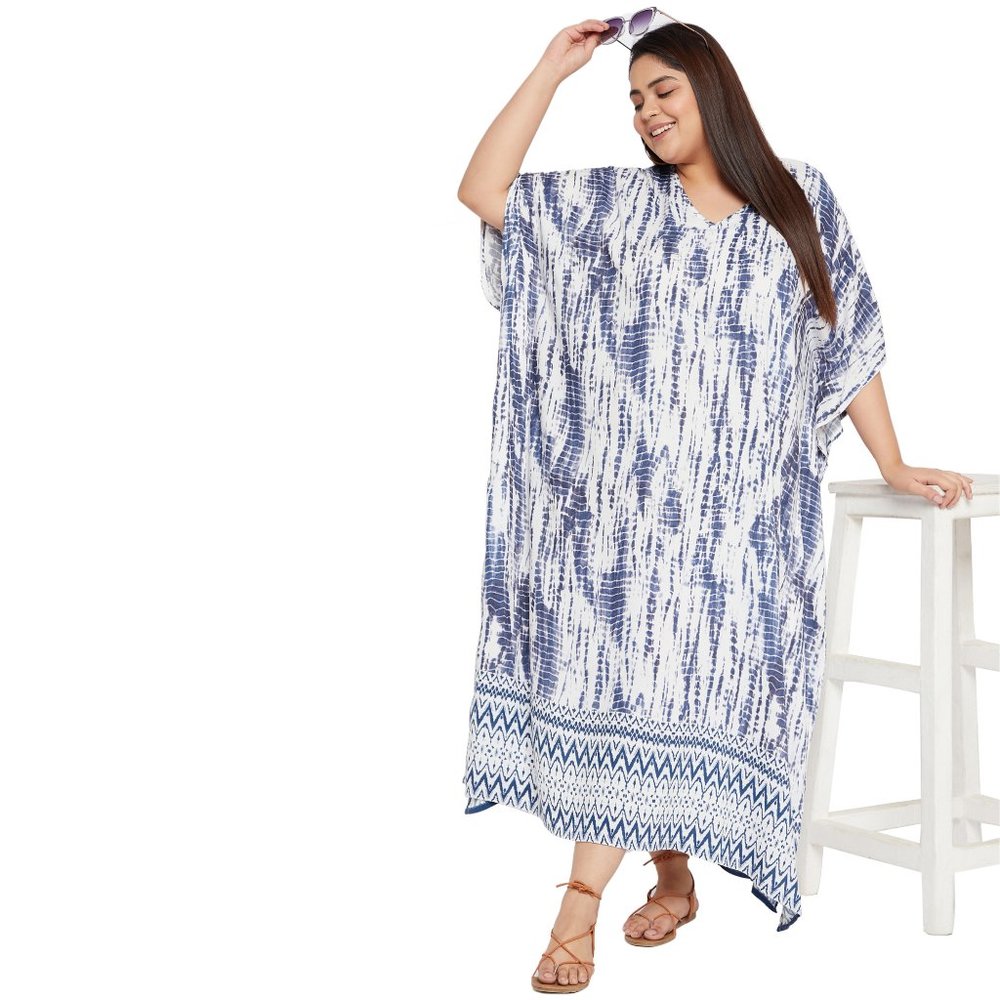 Women Plus Size Fit and Flare White Kaftan Maxi Dress by Gypsie Blu - Picture 6 of 6